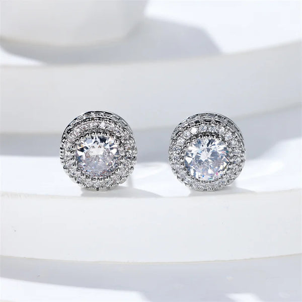 Luxury Female White Stone Stud Earrings Gold Silver Color Zircon Stone Charm Crystal Wedding Jewelry For Women