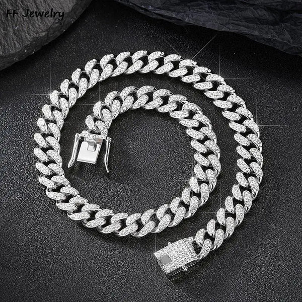 Prong Cuban Link Chain Hip Hop Men Necklace iced out paris chain 2/3 Row Rhinestone Paved Miami Rhombus Cuban Necklace