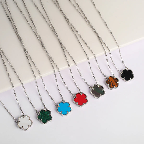 Gold/Silver Classic Natural Stone Five Leaf Flower Necklace Fashion Women Flower Jewelry Necklace For Daily Wear