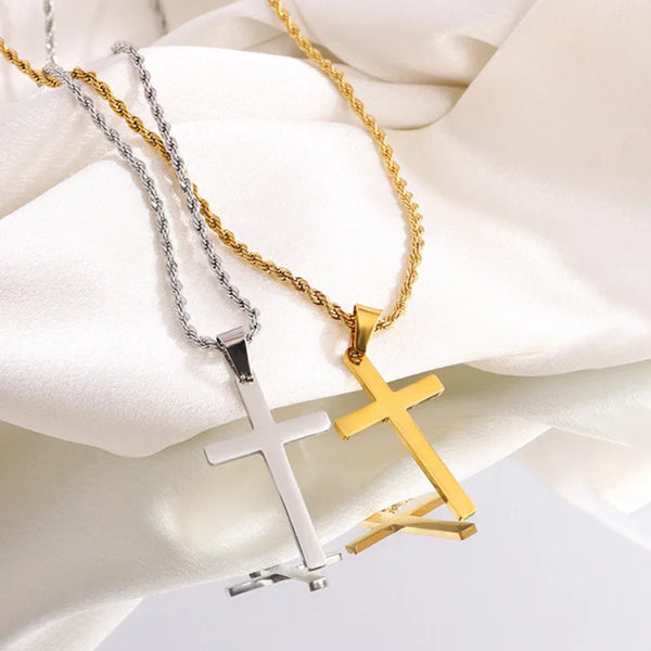 New Stainless Steel Cross Pendant Necklace for Men Women Minimalist Gold Color Jewelry Male Female Necklaces Chokers Gifts 2025