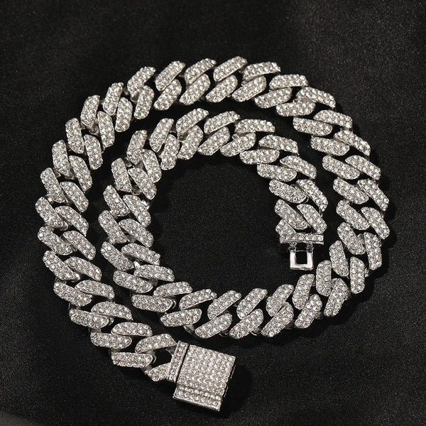 Prong Cuban Link Chain Hip Hop Men Necklace iced out paris chain 2/3 Row Rhinestone Paved Miami Rhombus Cuban Necklace
